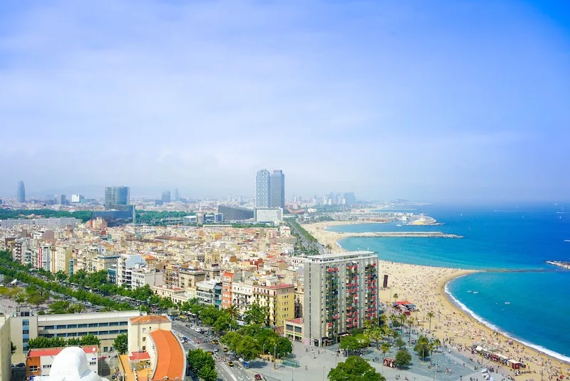 barcelona spain by drone aerial shot