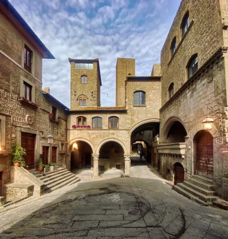 Medieval Quarter of San Pellegrino Viterbo, Italy rock street and ancient houses