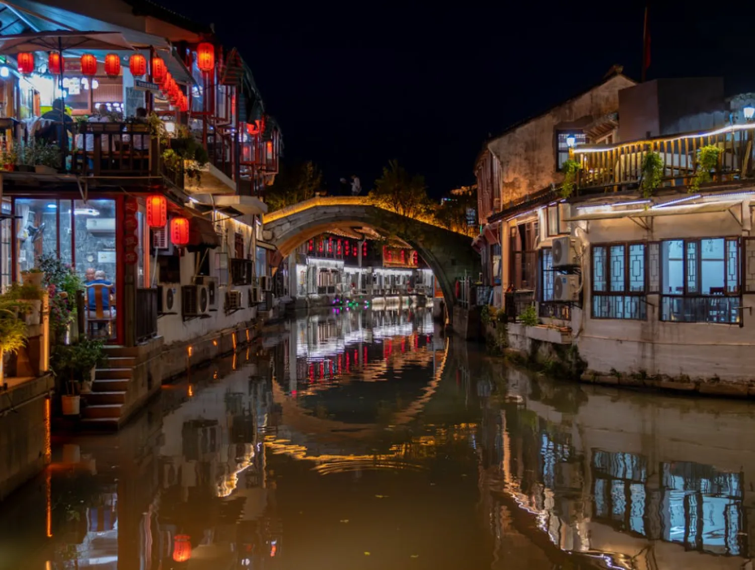 Shantang Street Suzhou Jiangsu Province restaurant and bridge over the river