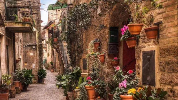 Viterbo, Italy rock street and old houses