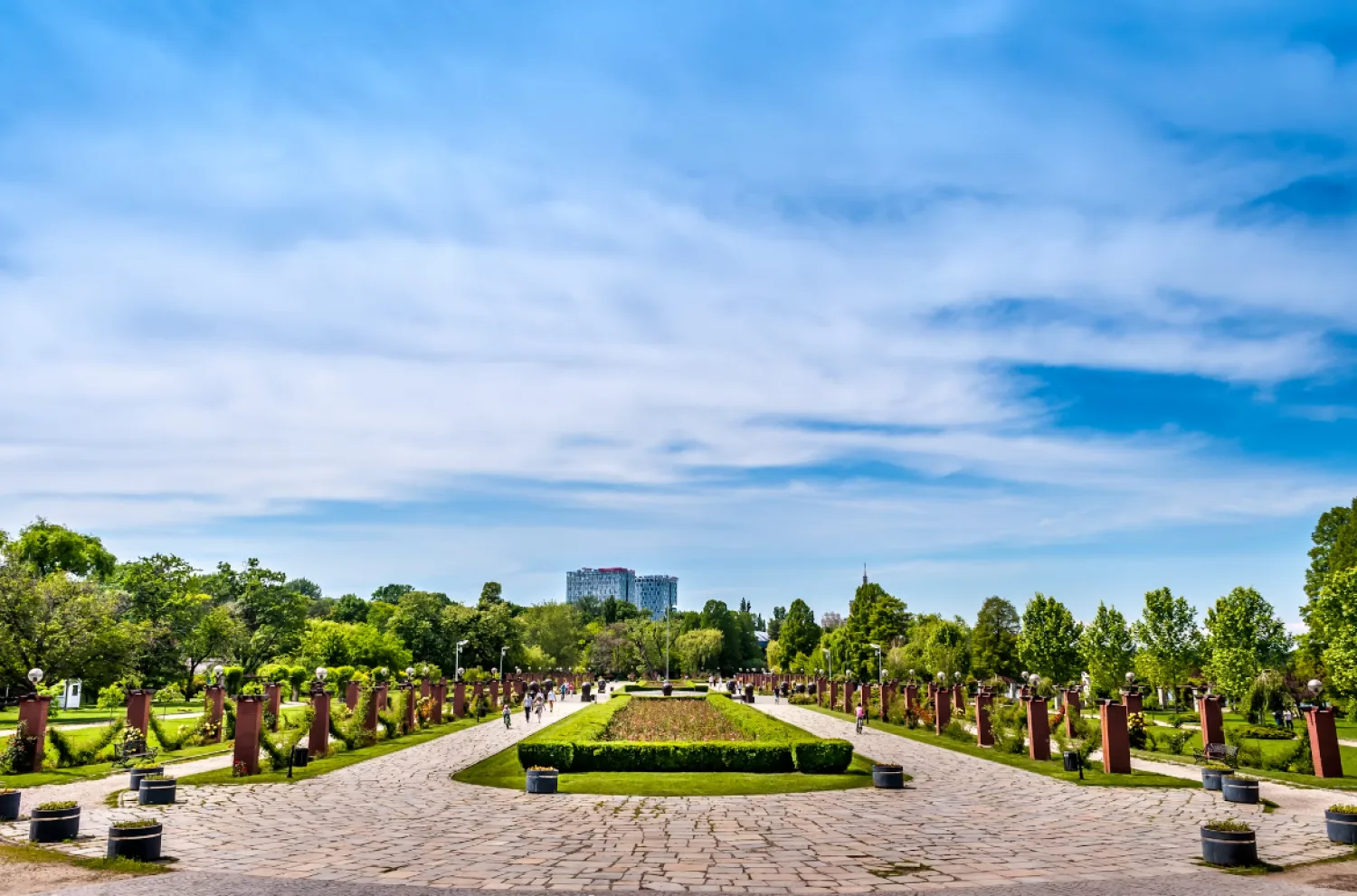 herastrau park bucharest green trees and blue sky